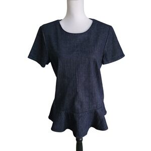 Banana‎ Republic Denim Ruffle Hem Top Dark Wash Short Sleeve Womens Medium